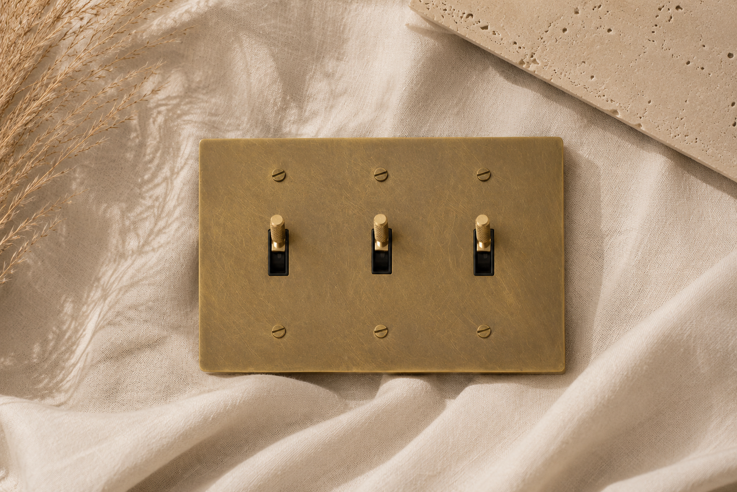Toggle Light Switch (triple) l Solid Brass | 3 gang 2 way